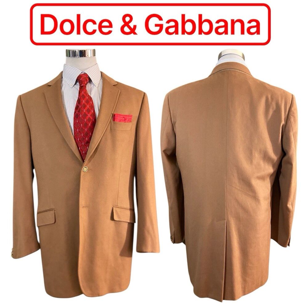Dolce & Gabbana Gold Button Blazer Brown Men’s 46 Cashmere Wool Sport Coat Italy